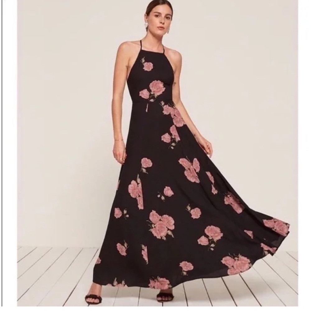 Reformation Black and Pink Halter Maxi Dress for Weddings